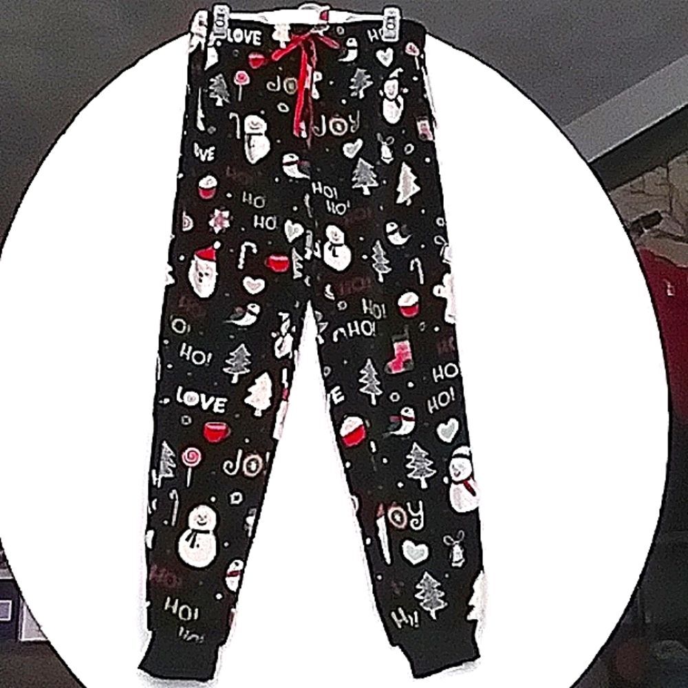 Pajama Pants Women's Christmas Fleece Black Soft Fuzzy Warm Cozy size M
